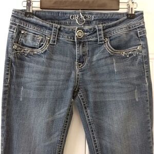 Grace in LA five pocket distressed bootcut jeans